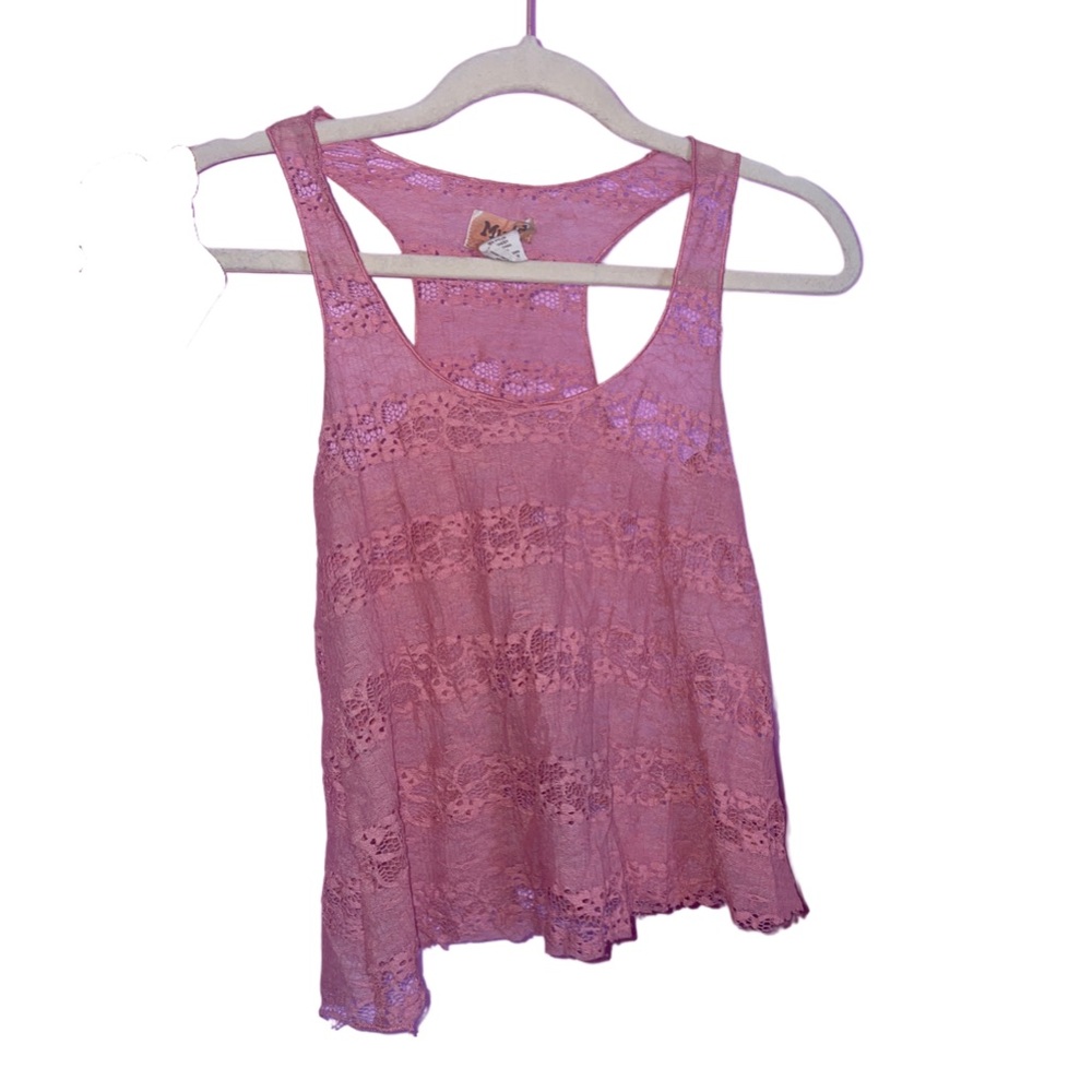 pink sheer lace crop top